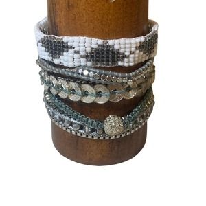 VICTORIA EMERSON DESIGNER BEADED WIDE MAGNET CLOSURE BRACELET CUFF